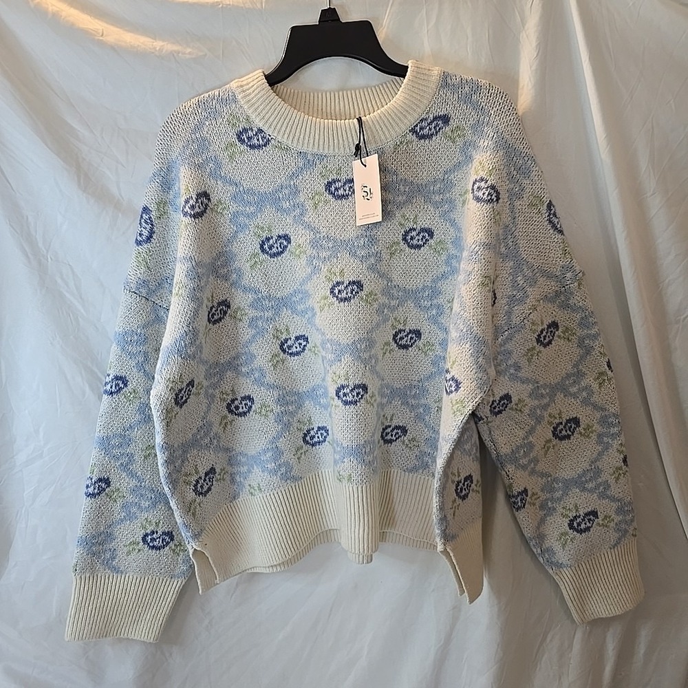 Sincerely Jules Long Sleeve Knit‎ Spring Floral Sweater Sz L NWT Cottagecore